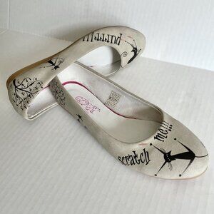 Goby Black Cat Graphics Ballerina Flats Slip On Shoes Size 8 Cream Ivory